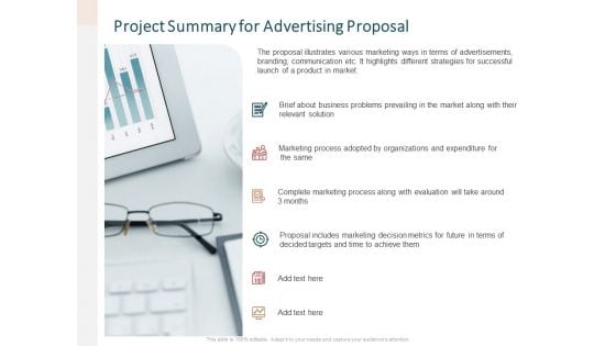 Project Summary For Advertising Proposal Ppt Styles Example PDF