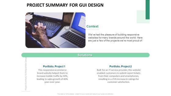 Project Summary For Gui Design Ppt PowerPoint Presentation Icon Slides PDF