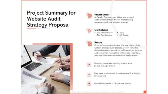 Project Summary For Website Audit Strategy Proposal Ppt Slides Example Topics PDF