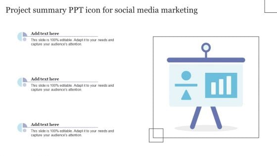 Project Summary Ppt Icon For Social Media Marketing Portrait PDF