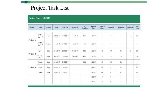 Project Task List Template 1 Ppt PowerPoint Presentation Pictures Inspiration