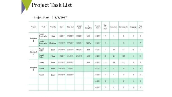 Project Task List Template 1 Ppt PowerPoint Presentation Show Slides