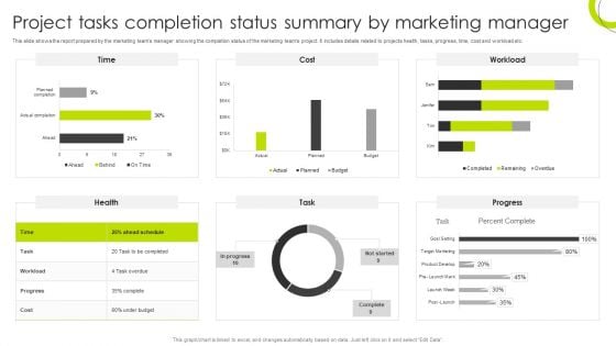 Project Tasks Completion Status Summary By Marketing Manager Mockup PDF