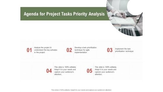 Project Tasks Priority Analysis Agenda For Project Tasks Priority Analysis Ppt Infographic Template Grid PDF