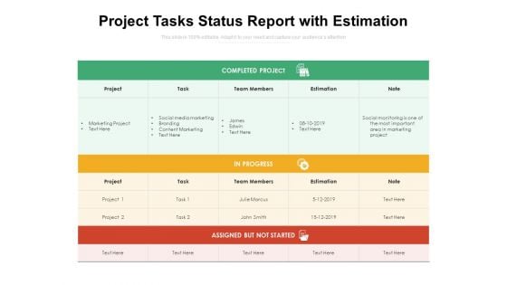 Project Tasks Status Report With Estimation Ppt PowerPoint Presentation Summary Designs Download PDF