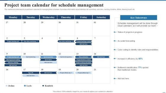 Project Team Calendar For Schedule Management Deploying Cloud Project Management Technology Designs PDF