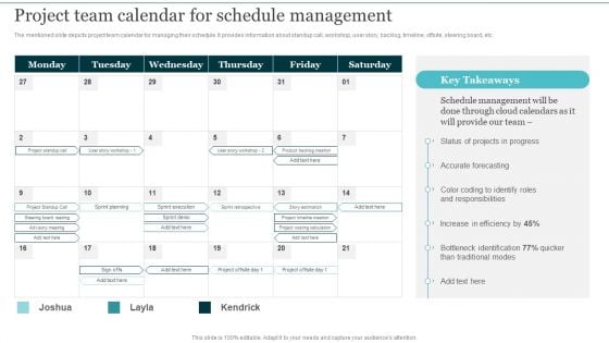 Project Team Calendar For Schedule Management Integrating Cloud Computing To Enhance Projects Effectiveness Brochure PDF