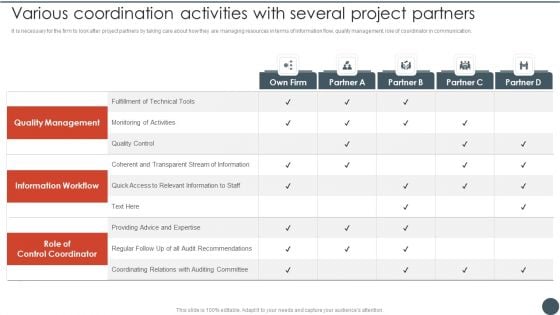 Project Team Engagement Tasks Various Coordination Activities With Several Project Partners Sample PDF