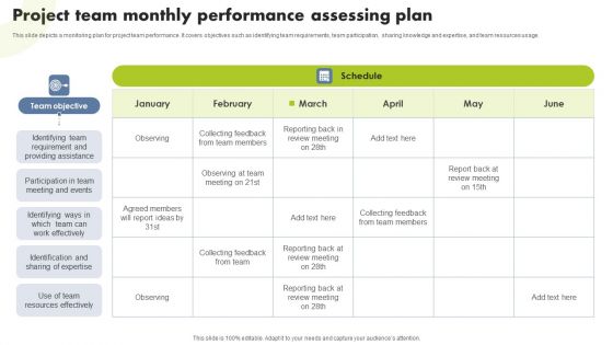 Project Team Monthly Performance Assessing Plan Inspiration PDF