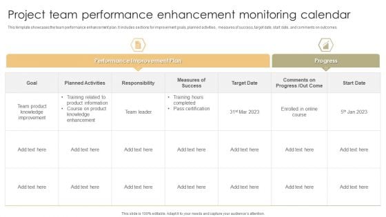 Project Team Performance Enhancement Monitoring Calendar Mockup PDF