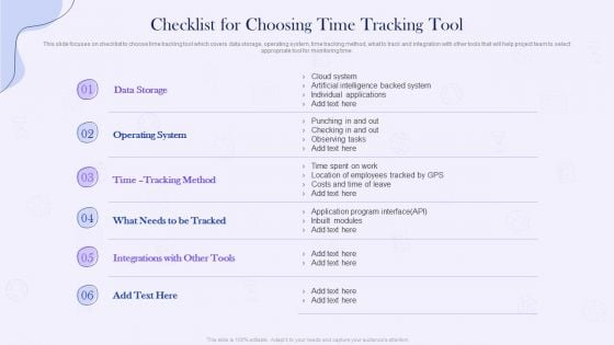 Project Time Management Execution Strategies Checklist For Choosing Time Tracking Tool Sample PDF Project Time Management Execution Strategies Checklist For Choosing Time Tracking Tool Sample PDF