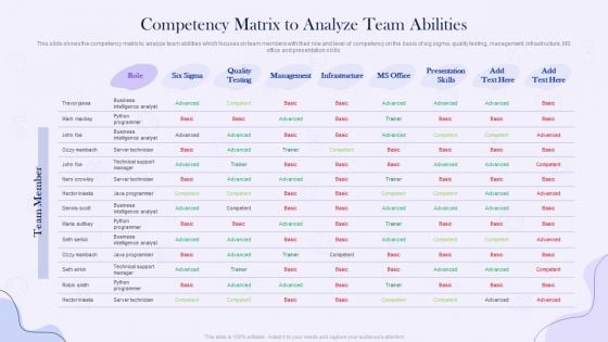 Project Time Management Execution Strategies Competency Matrix To Analyze Team Abilities Ideas PDF