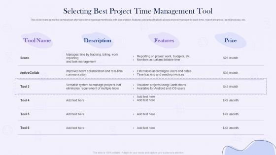 Project Time Management Execution Strategies Selecting Best Project Time Management Tool Clipart PDF