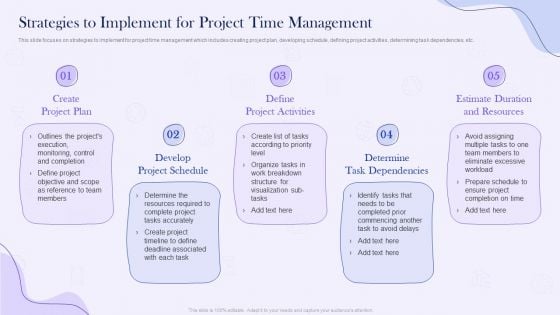 Project Time Management Execution Strategies Strategies To Implement For Project Time Management Themes PDF