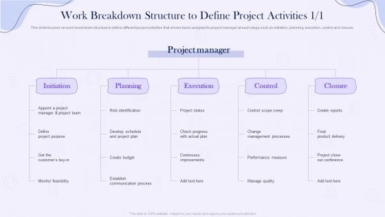 Project Time Management Execution Strategies Work Breakdown Structure To Define Project Activities Mockup PDF