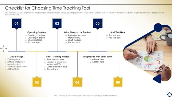 Project Time Management To Enhance Productivity Checklist For Choosing Time Tracking Tool Background PDF