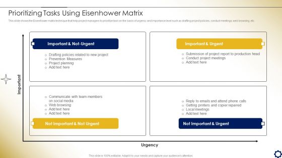 Project Time Management To Enhance Productivity Prioritizing Tasks Using Eisenhower Matrix Information PDF