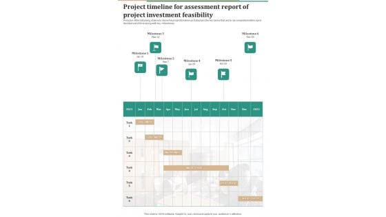 Project Timeline For Assessment Report Of Project Investment Feasibility One Pager Sample Example Document Project Timeline For Assessment Report Of Project Investment Feasibility One Pager Sample Example Document