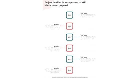Project Timeline For Entrepreneurial Skill Advancement Proposal One Pager Sample Example Document Project Timeline For Entrepreneurial Skill Advancement Proposal One Pager Sample Example Document