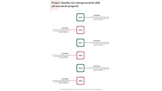 Project Timeline For Entrepreneurial Skill Advancement Proposal One Pager Sample Example Document