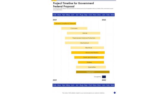 Project Timeline For Government Federal Proposal One Pager Sample Example Document