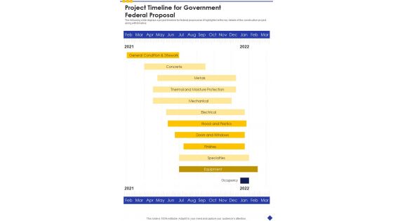 Project Timeline For Government Federal Proposal One Pager Sample Example Document Project Timeline For Government Federal Proposal One Pager Sample Example Document