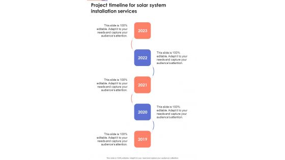 Project Timeline For Solar System Installation Services One Pager Sample Example Document