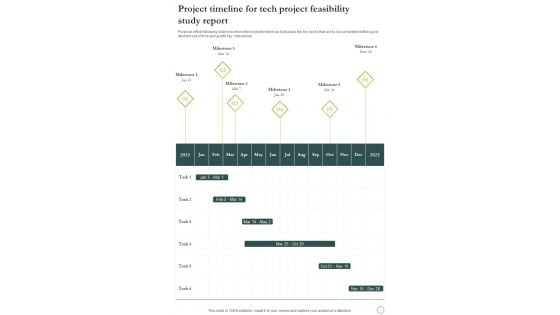 Project Timeline For Tech Project Feasibility Study Report One Pager Sample Example Document
