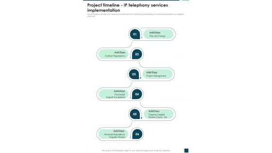 Project Timeline IP Telephony Services Implementation One Pager Sample Example Document