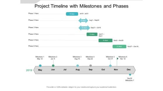 Project Timeline With Milestones And Phases Ppt PowerPoint Presentation Inspiration Background Images