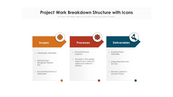 Project Work Breakdown Structure With Icons Ppt PowerPoint Presentation Infographics Graphics Example PDF