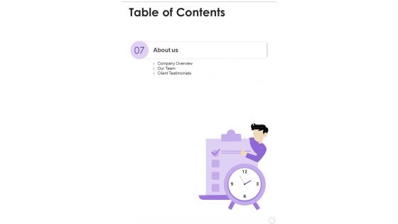 Project Work Schedule Proposal Table Of Contents One Pager Sample Example Document Project Work Schedule Proposal Table Of Contents One Pager Sample Example Document