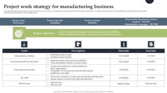 Project Work Strategy For Manufacturing Business Background PDF