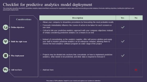 Projection Model Checklist For Predictive Analytics Model Deployment Mockup PDF Projection Model Checklist For Predictive Analytics Model Deployment Mockup PDF