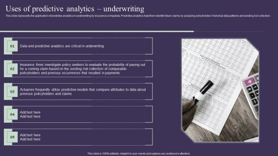 Projection Model Uses Of Predictive Analytics Underwriting Pictures PDF