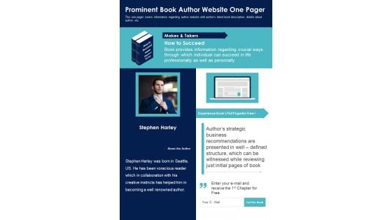 Prominent Book Author Website One Pager PDF Document PPT Template Prominent Book Author Website One Pager PDF Document PPT Template