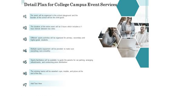 Promoting University Event Detail Plan For College Campus Event Services Ppt Model Graphics Template PDF
