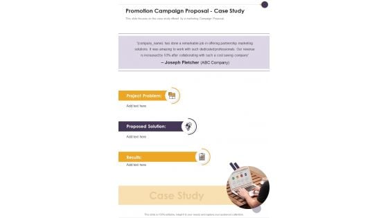 Promotion Campaign Proposal Case Study One Pager Sample Example Document Promotion Campaign Proposal Case Study One Pager Sample Example Document