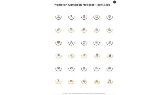 Promotion Campaign Proposal Icons Slide One Pager Sample Example Document Promotion Campaign Proposal Icons Slide One Pager Sample Example Document