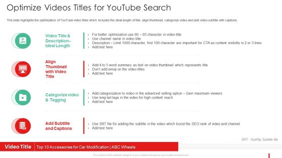 Promotion Guide To Advertise Brand On Youtube Optimize Videos Titles For Youtube Search Diagrams PDF