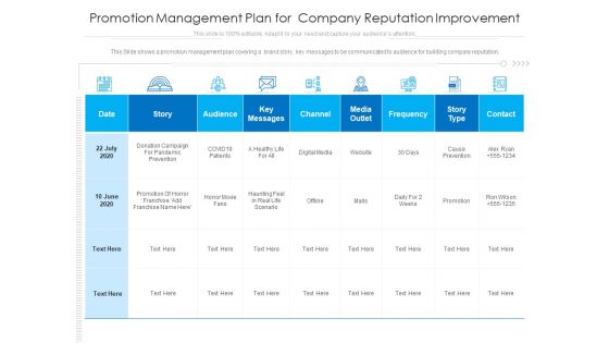 Promotion Management Plan For Company Reputation Improvement Ppt PowerPoint Presentation Outline Files PDF