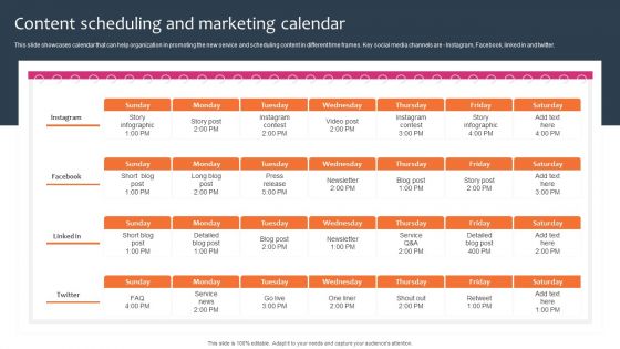Promotion Sales Techniques For New Service Introduction Content Scheduling Marketing Summary PDF