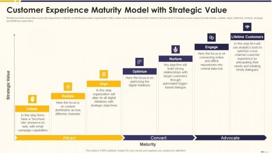 Promotion Standard Practices Tools And Templates Customer Experience Maturity Model With Strategic Value Inspiration PDF