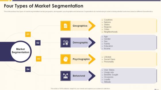 Promotion Standard Practices Tools And Templates Four Types Of Market Segmentation Pictures PDF