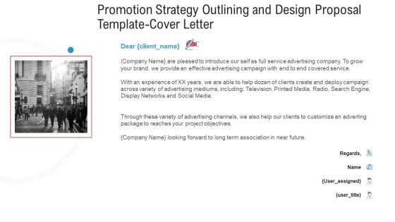 Promotion Strategy Outlining And Design Proposal Template Cover Letter Diagrams PDF Promotion Strategy Outlining And Design Proposal Template Cover Letter Diagrams PDF