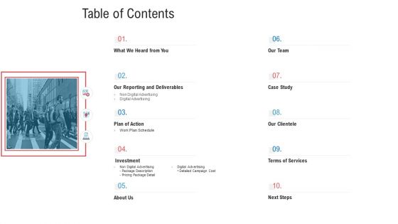 Promotion Strategy Outlining And Design Proposal Template Table Of Contents Guidelines PDF