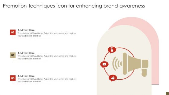 Promotion Techniques Icon For Enhancing Brand Awareness Microsoft PDF