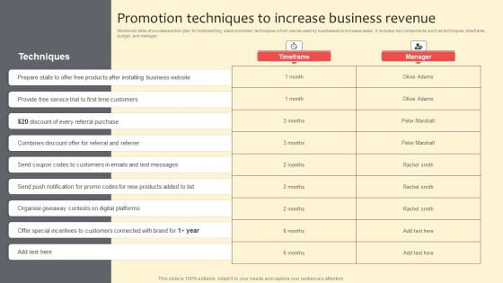 Promotion Techniques To Increase Business Revenue Formats PDF