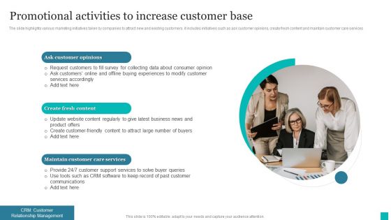 Promotional Activities To Increase Customer Base Ppt PowerPoint Presentation File Example PDF