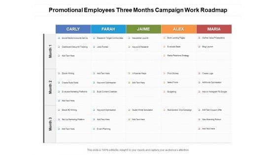 Promotional Employees Three Months Campaign Work Roadmap Ideas